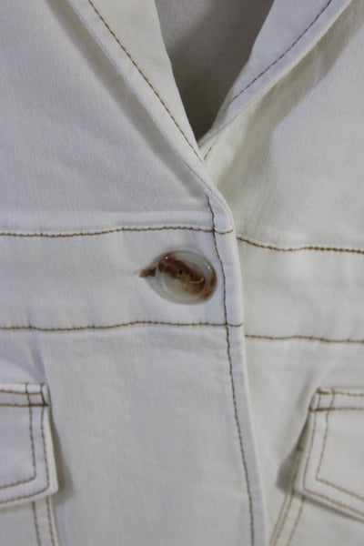 Renuar Womens Cotton Contrast Stitch Single Button Pocketed Blazer White Size XL