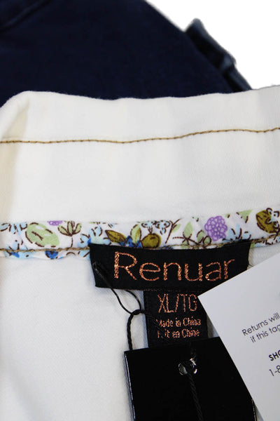 Renuar Womens Cotton Contrast Stitch Single Button Pocketed Blazer White Size XL