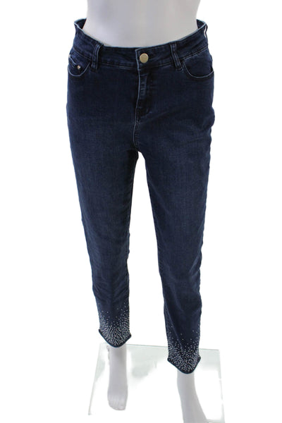 Renuar Womens Cotton Mid Rise Rhinestone Detail Skinny Jeans Blue Size 4