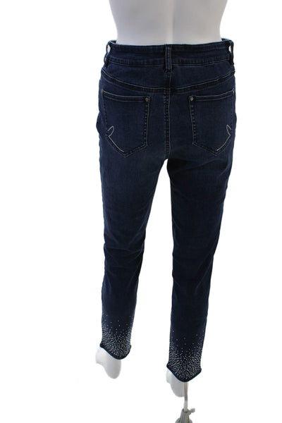 Renuar Womens Cotton Mid Rise Rhinestone Detail Skinny Jeans Blue Size 4