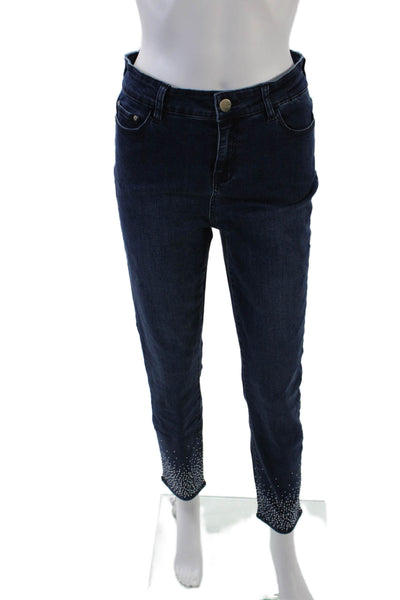 Renuar Womens Cotton Five Pocket Rhinestoned Detail Skinny Jeans Blue Size 0