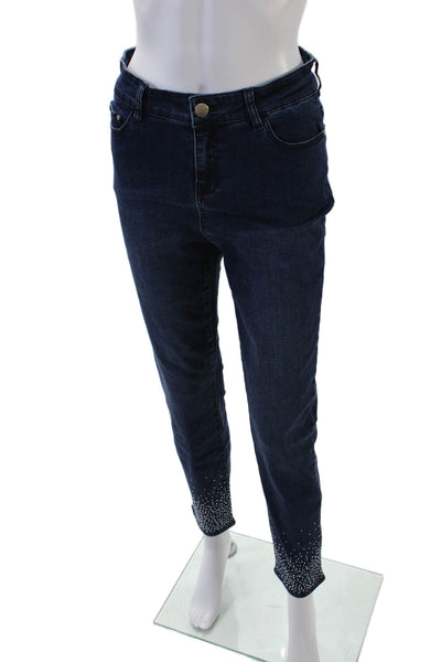 Renuar Womens Cotton Five Pocket Rhinestoned Detail Skinny Jeans Blue Size 0