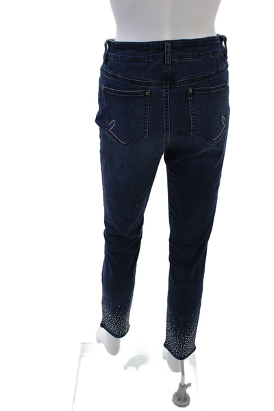 Renuar Womens Cotton Five Pocket Rhinestoned Detail Skinny Jeans Blue Size 0