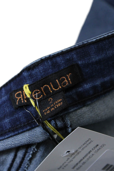 Renuar Womens Cotton Five Pocket Rhinestoned Detail Skinny Jeans Blue Size 0