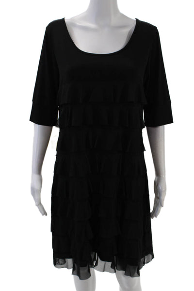 Isle Womens Cotton Long Sleeve Ruffled Detail Mini Dress Solid Black Size L