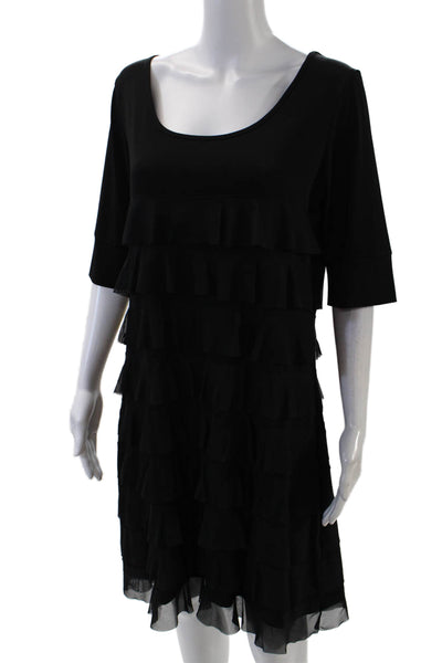 Isle Womens Cotton Long Sleeve Ruffled Detail Mini Dress Solid Black Size L