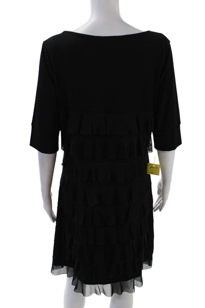 Isle Womens Cotton Long Sleeve Ruffled Detail Mini Dress Solid Black Size L