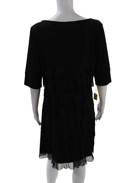 Isle Womens Short Sleeve Ruffled Detail Round Neck Mini Dress Black Size XL