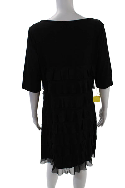 Isle Womens Short Sleeve Round Neck Ruffled Detail Mini Dress Black Size M