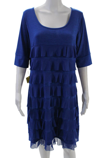 Isle Womens Azure Sheer Ruffle Detail Short Sleeve Mini Dress Blue Size XL