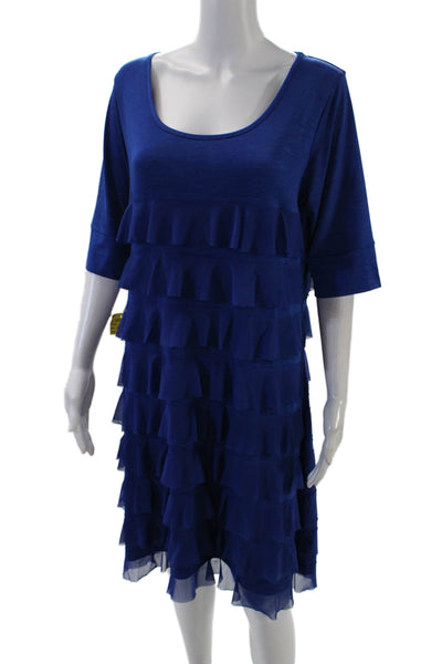 Isle Womens Azure Sheer Ruffle Detail Short Sleeve Mini Dress Blue Size XL
