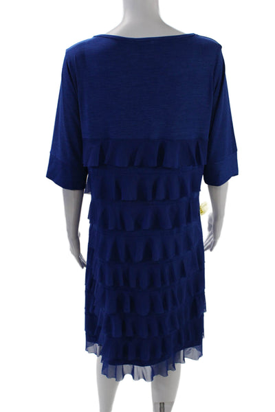 Isle Womens Azure Sheer Ruffle Detail Short Sleeve Mini Dress Blue Size XL