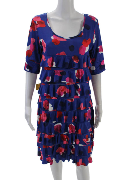 Isle Womens Hibiscus Short Sleeve Ruffled Detail Mini Dress Blue Size M