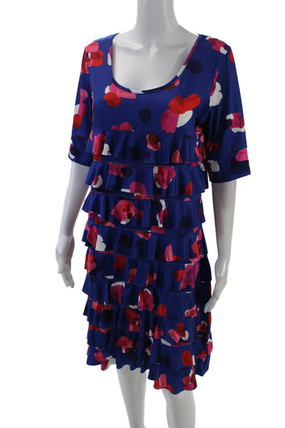Isle Womens Hibiscus Short Sleeve Ruffled Detail Mini Dress Blue Size M