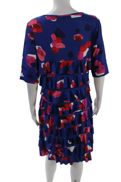Isle Womens Hibiscus Short Sleeve Ruffled Detail Mini Dress Blue Size M