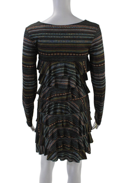 Isle Womens Round Neck Long Sleeve Ruffled Mini Dress Multicolor Size XS
