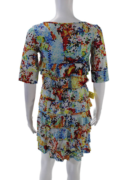 Isle Womens Rainbow Ruffled Detail Short Sleeve Mini Dress Multicolor Size XS
