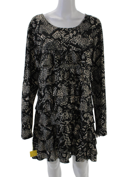 Isle Womens Spotted Print Long Sleeve Ruffled Detail Mini Dress Black Size XL
