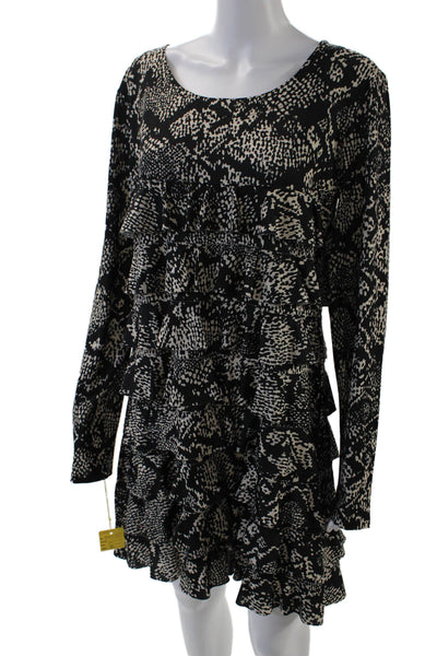 Isle Womens Spotted Print Long Sleeve Ruffled Detail Mini Dress Black Size XL