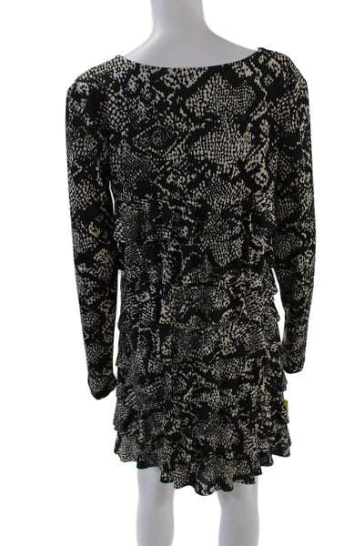 Isle Womens Spotted Print Long Sleeve Ruffled Detail Mini Dress Black Size XL