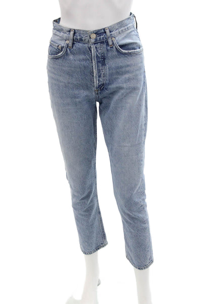 Agolde Womens High Rise Button Up Skinny Leg Jeans Blue Cotton Size 23