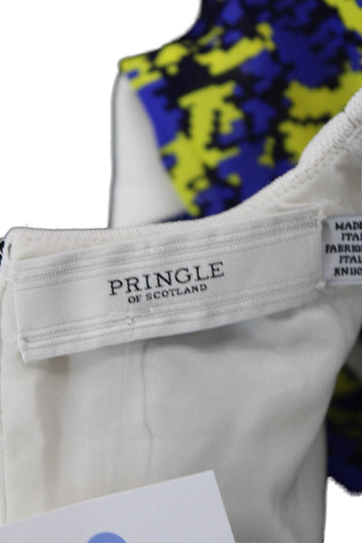 Pringle of Scotland Womens Geometric Sleeveless Zippered Dress Blue Size 8