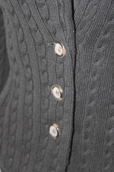 525 America Womens Cable Knit Notch Collar Button Up Blazer Jacket Black Size S