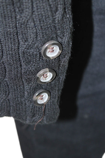 525 America Womens Cable Knit Notch Collar Button Up Blazer Jacket Black Size S
