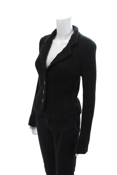 525 America Womens Cable Knit Notch Collar Button Up Blazer Jacket Black Size S