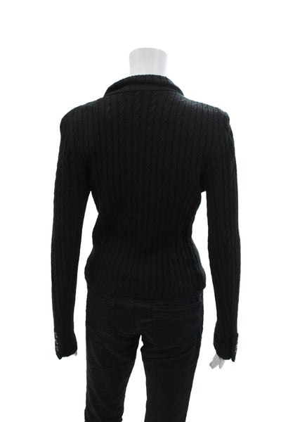 525 America Womens Cable Knit Notch Collar Button Up Blazer Jacket Black Size S