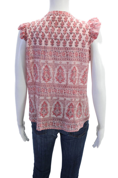 Bell Womens Cotton V-neck Short Sleeve Pattern Lined Blouse Pink Size M