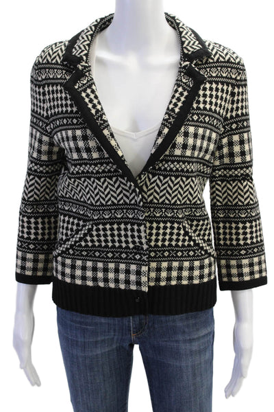Iisli Womens Cotton Long Sleeve Button Up Pattern Knit Cardigan Black Size 6