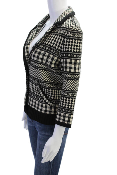 Iisli Womens Cotton Long Sleeve Button Up Pattern Knit Cardigan Black Size 6