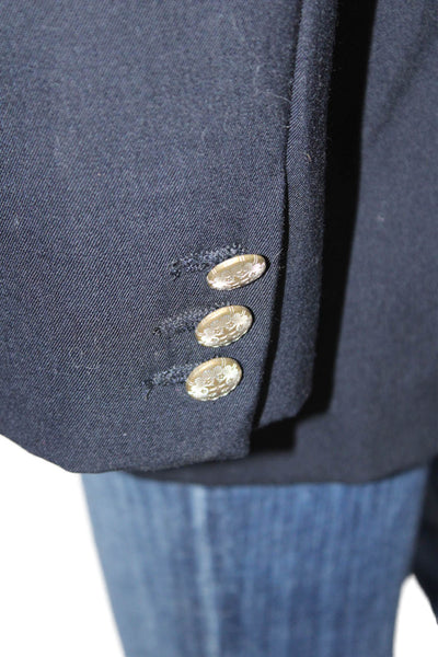 Iisli Womens Textured Collared Long Sleeve Button Suit Blazer Navy Size 06