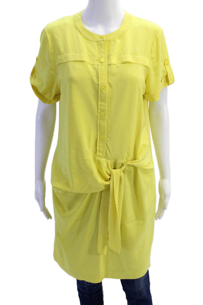 DKNY Womens Silk Short Sleeve Tie Front Button Blouse Tank Set Yellow Size M
