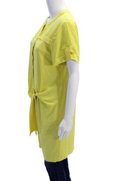 DKNY Womens Silk Short Sleeve Tie Front Button Blouse Tank Set Yellow Size M