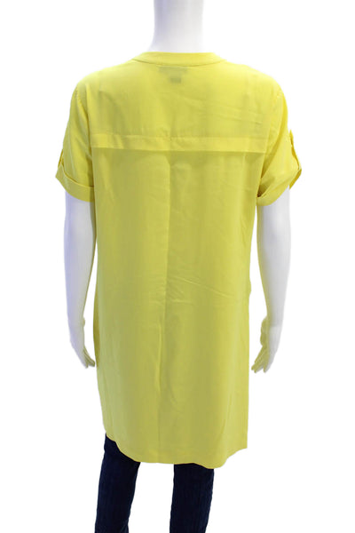 DKNY Womens Silk Short Sleeve Tie Front Button Blouse Tank Set Yellow Size M