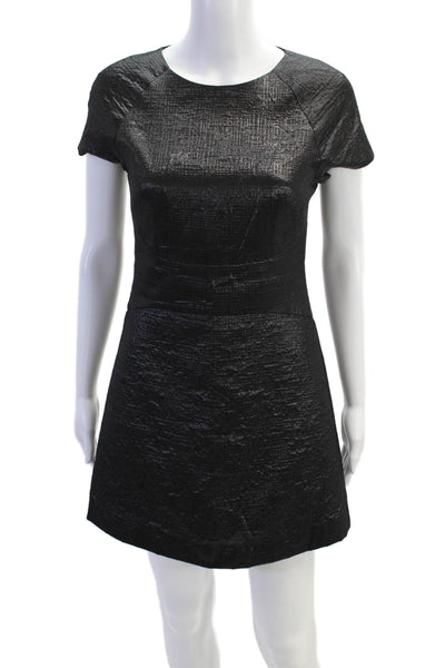 Tibi Womens Metallic Short Sleeve Sheath Dress Black Size 2