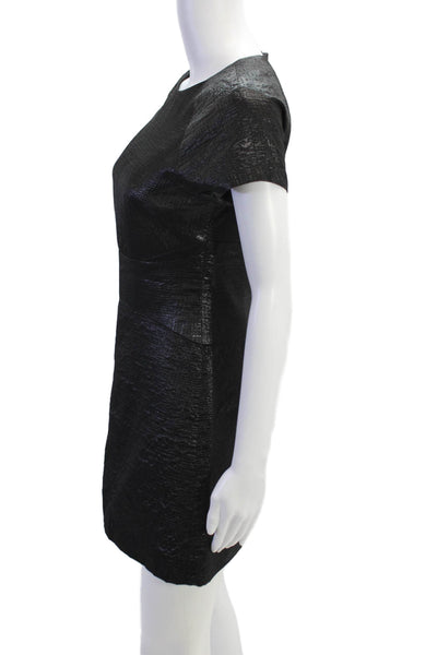 Tibi Womens Metallic Short Sleeve Sheath Dress Black Size 2