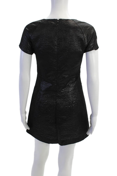 Tibi Womens Metallic Short Sleeve Sheath Dress Black Size 2