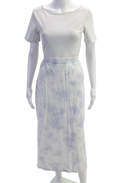 Z Supply Womens Elastic Waist Tie Dye Print Slit Casual Midi Skirt Blue Size S