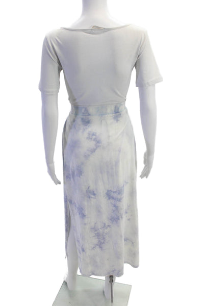 Z Supply Womens Elastic Waist Tie Dye Print Slit Casual Midi Skirt Blue Size S