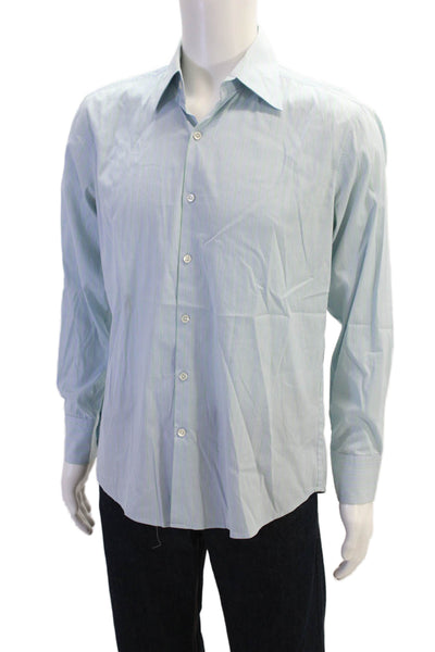 Theory Mens Long Sleeve Striped Button Down Shirt Blue Size M