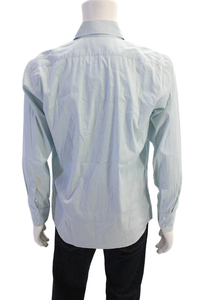 Theory Mens Long Sleeve Striped Button Down Shirt Blue Size M