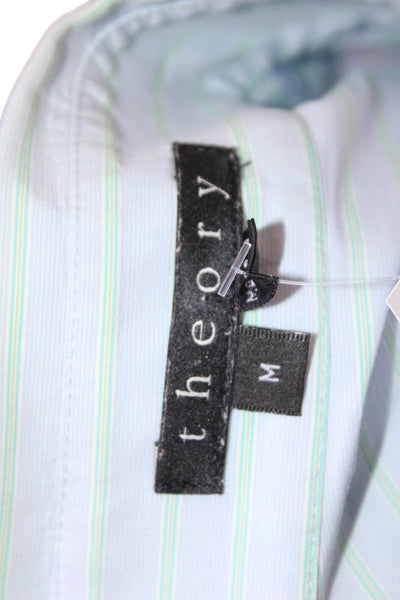 Theory Mens Long Sleeve Striped Button Down Shirt Blue Size M