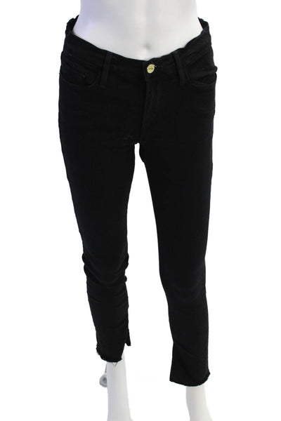 Frame Womens Cotton Zip Button Slim Leg Fray Bottom Pants Black Size EUR 27