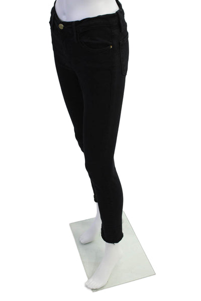 Frame Womens Cotton Zip Button Slim Leg Fray Bottom Pants Black Size EUR 27