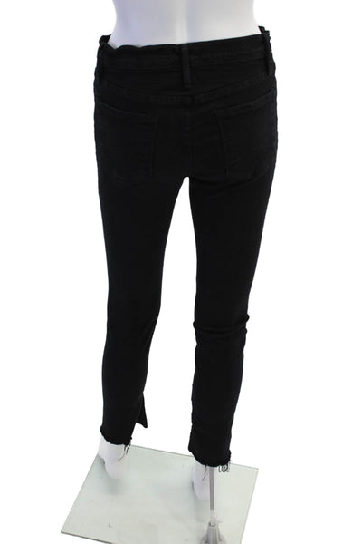 Frame Womens Cotton Zip Button Slim Leg Fray Bottom Pants Black Size EUR 27