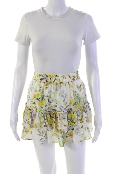 Generation Love Womens Elastic Waistband Floral Mini Skirt White Multi Small