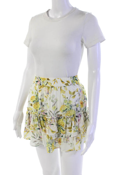 Generation Love Womens Elastic Waistband Floral Mini Skirt White Multi Small